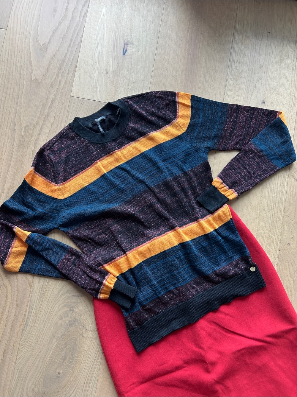 Scotch & Soda Striped Crewneck Sweater in Navy, Maroon & Mustard